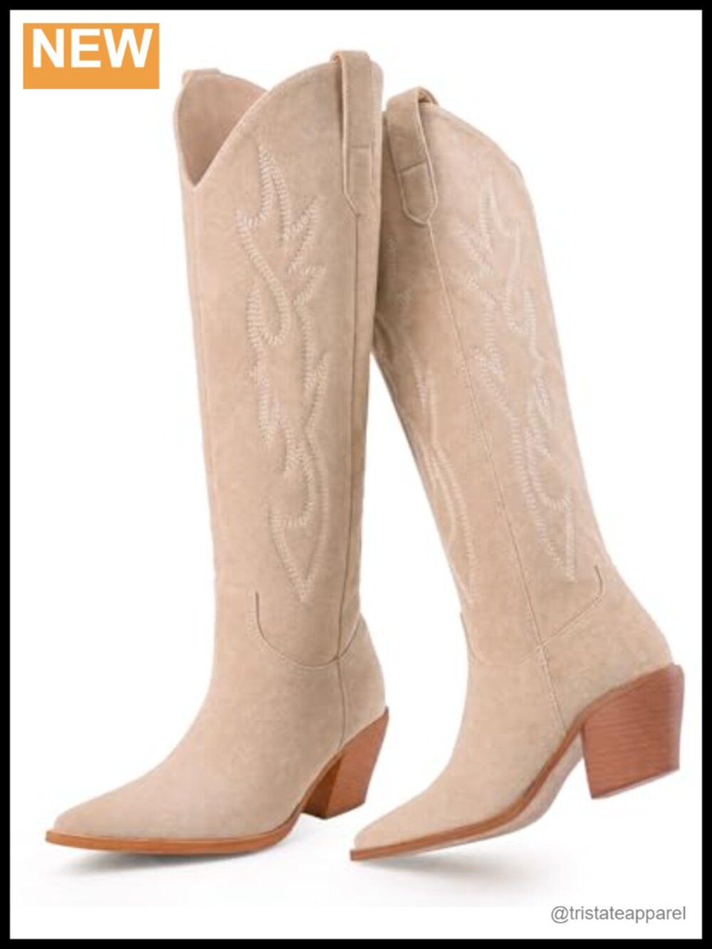 Women's Faux Suede Western Knee High Cowboy Boots Pointed Toe Embroidered Pull